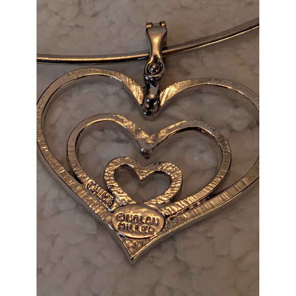 Triple Crystal Hearts by Nolan Miller Pendant & Silver Choker Necklace Dynasty - Picture 7 of 9